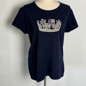 The Royal Collection Womens Navy Blue Crown Graphic T-Shirt Made in England L